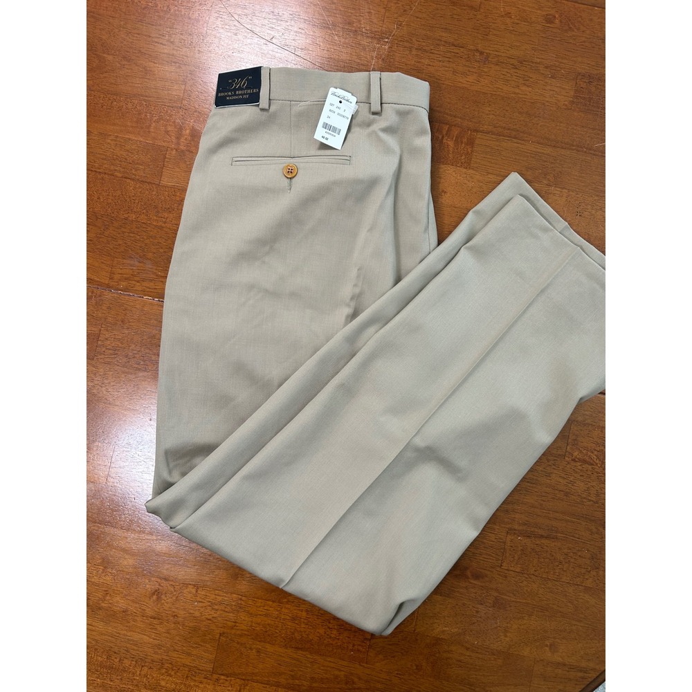 New Brooks Brothers Dress Pants Mens 40x32 Tan Madison Fit 346 Flat Front